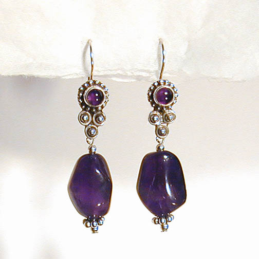 Amethyst Nugget Bali Earrings